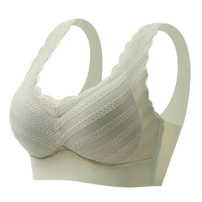 Ice Silk Breathable Wide Shoulder Lace Bra,